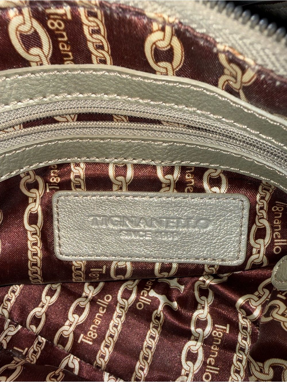 Tignanello Metallic Taupe Leather Crossbody Purse - Picture 8 of 9
